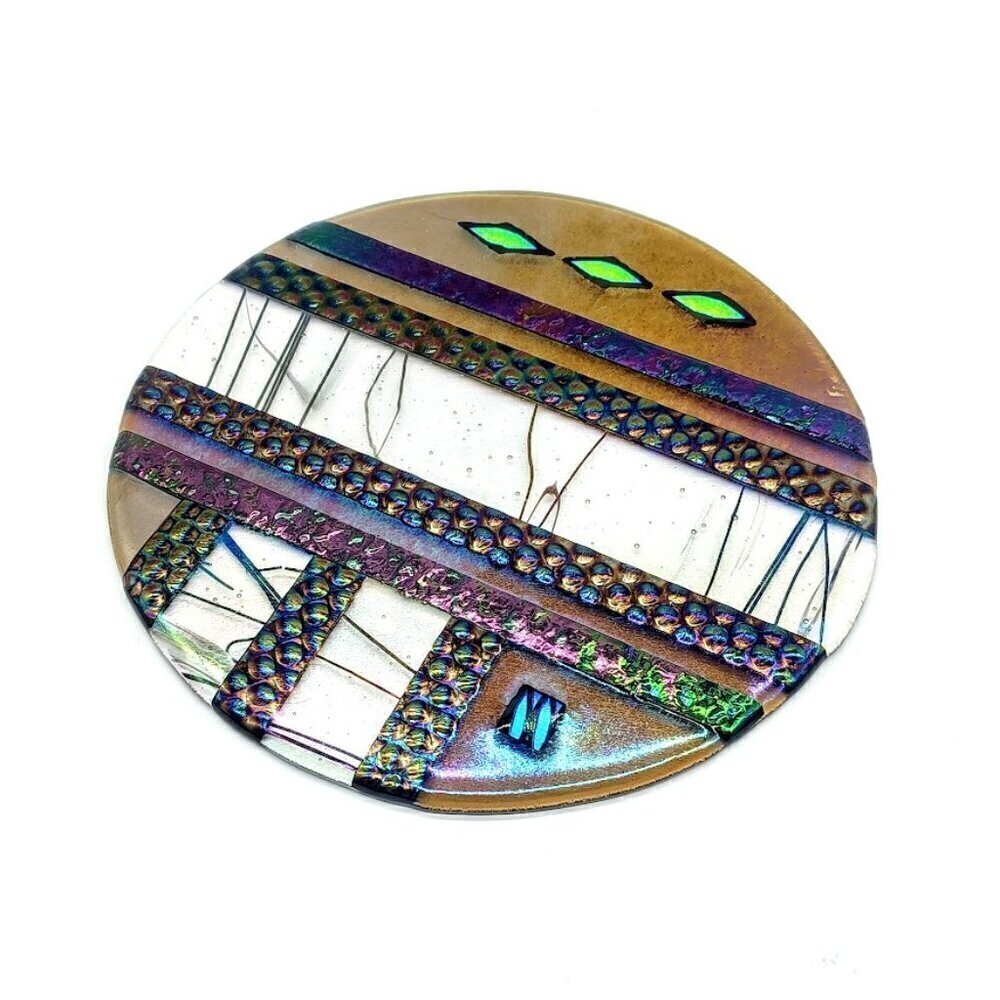 Dichroic Iridescent 8-Inch Round Glass Trivet